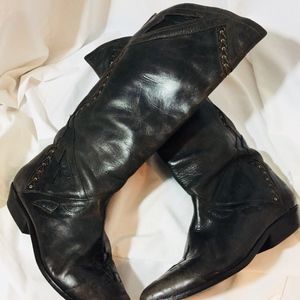 Circle S Brand Leather Boots Ladies 8M Black